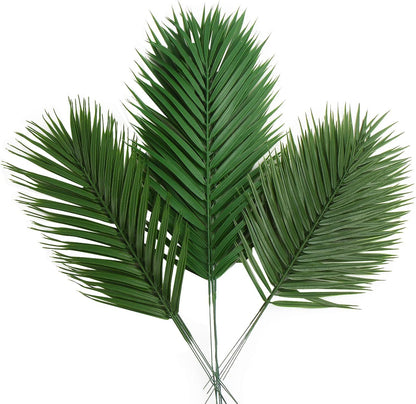 Artificial Palm Leaves, Faux Large Palm Fronds Fake Tropical Plant Simulation Safari Leaves with Stems for Home Hawaiian Luau Party Jungle Beach Theme Party Decoration