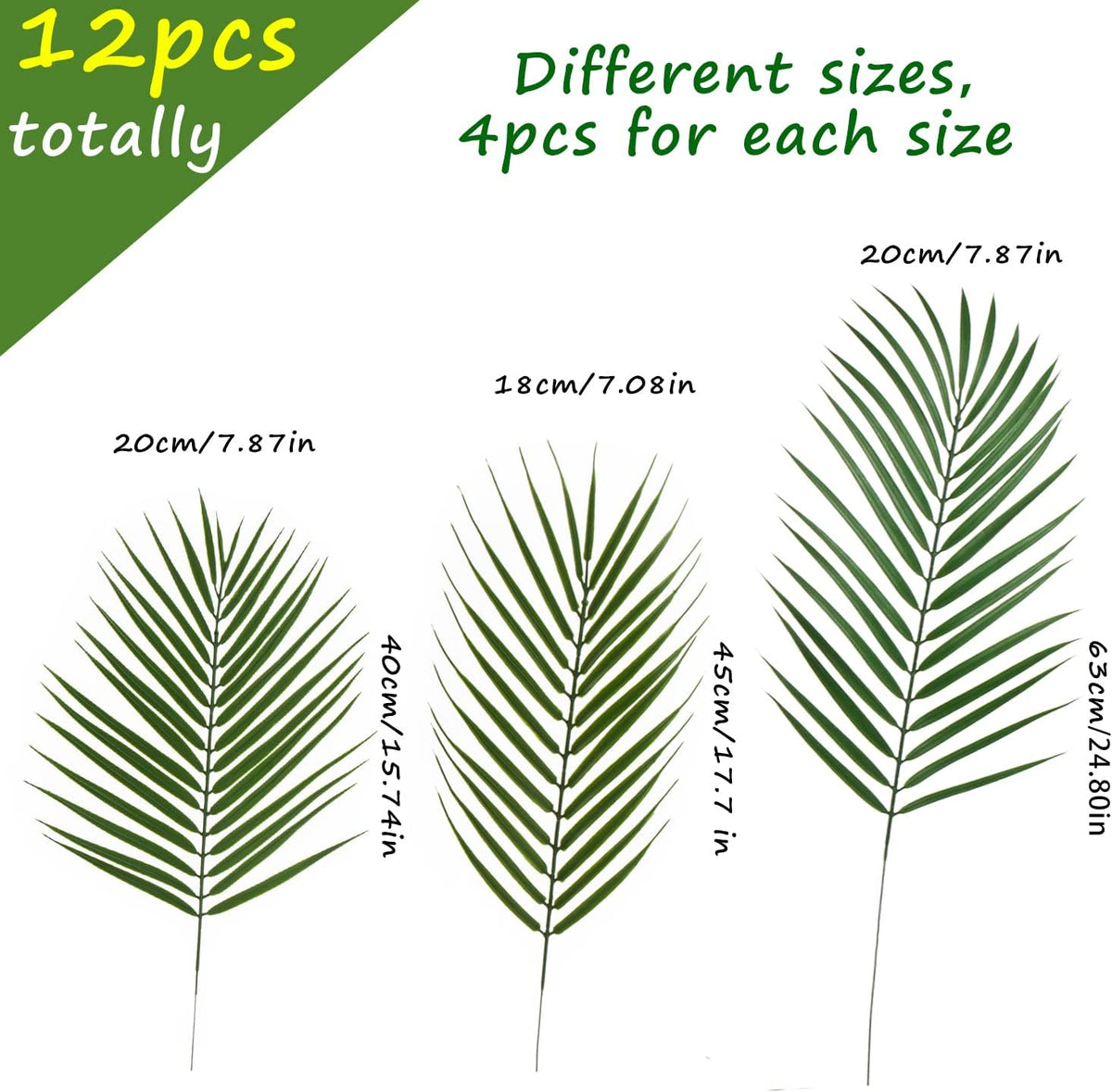 Artificial Palm Leaves, Faux Large Palm Fronds Fake Tropical Plant Simulation Safari Leaves with Stems for Home Hawaiian Luau Party Jungle Beach Theme Party Decoration