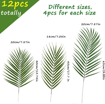 Artificial Palm Leaves, Faux Large Palm Fronds Fake Tropical Plant Simulation Safari Leaves with Stems for Home Hawaiian Luau Party Jungle Beach Theme Party Decoration