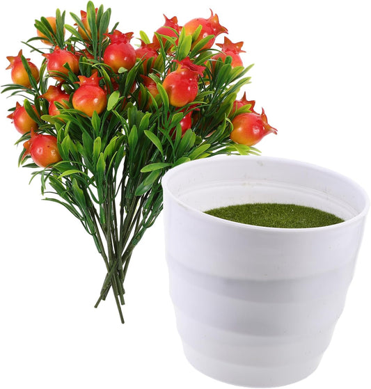 Faux Potted Plant Decoration Small Pomegranate Tree Ornament for Home Office and Garden Vibrant Artificial Bonsai for Stress Relief and Photography Props Easy to Clean
