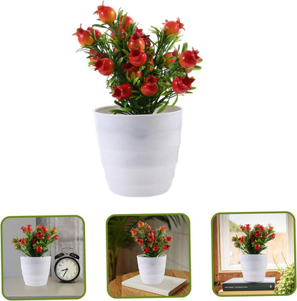 Faux Potted Plant Decoration Small Pomegranate Tree Ornament for Home Office and Garden Vibrant Artificial Bonsai for Stress Relief and Photography Props Easy to Clean