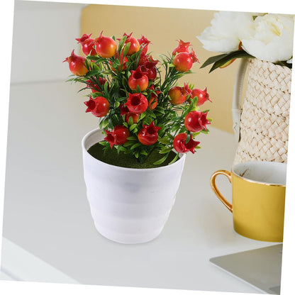 Faux Potted Plant Decoration Small Pomegranate Tree Ornament for Home Office and Garden Vibrant Artificial Bonsai for Stress Relief and Photography Props Easy to Clean