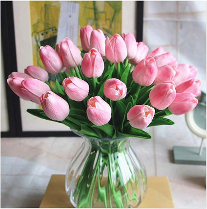 Artificial Tulips 10Pcs Real Touch PU Tulip Fake Flowers Pink