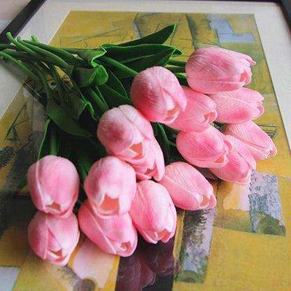 Artificial Tulips 10Pcs Real Touch PU Tulip Fake Flowers Pink