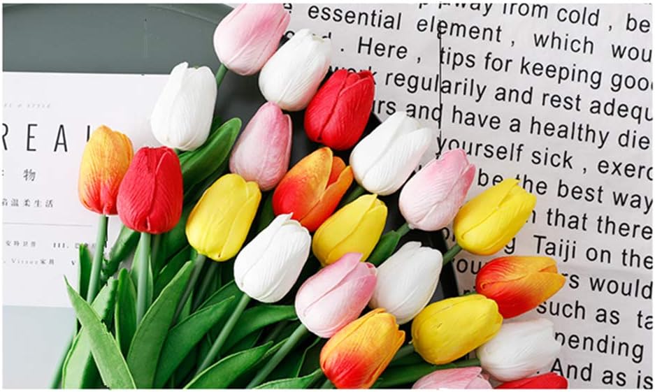Artificial Tulips 10Pcs Real Touch PU Tulip Fake Flowers Pink