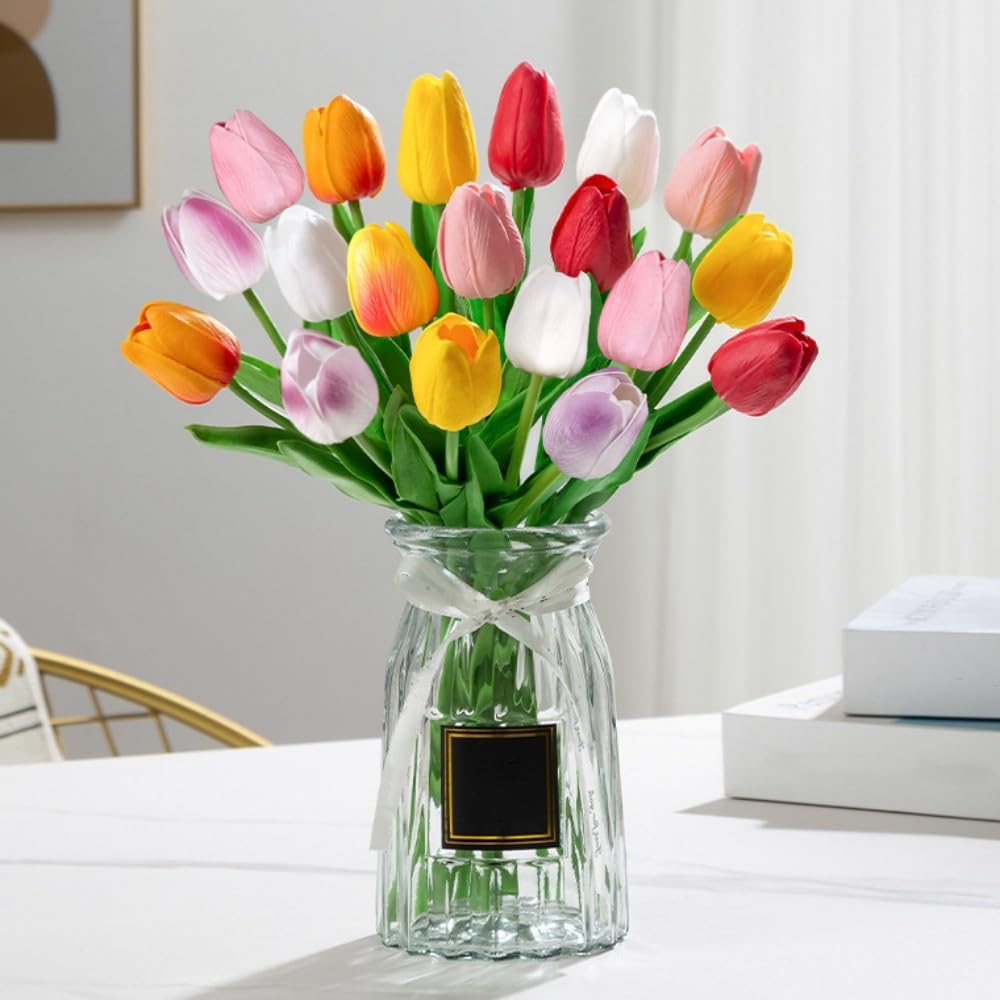 Artificial Tulips 10Pcs Real Touch PU Tulip Fake Flowers Pink