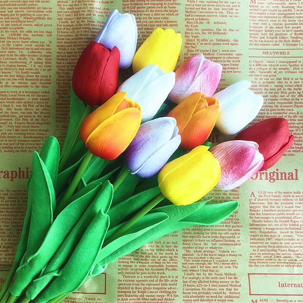 Artificial Tulips 10Pcs Real Touch PU Tulip Fake Flowers Pink