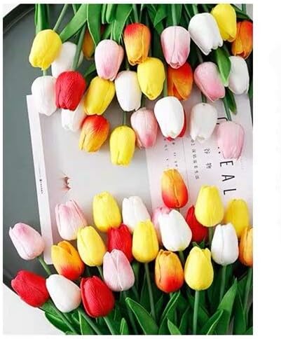 Artificial Tulips 10Pcs Real Touch PU Tulip Fake Flowers Pink