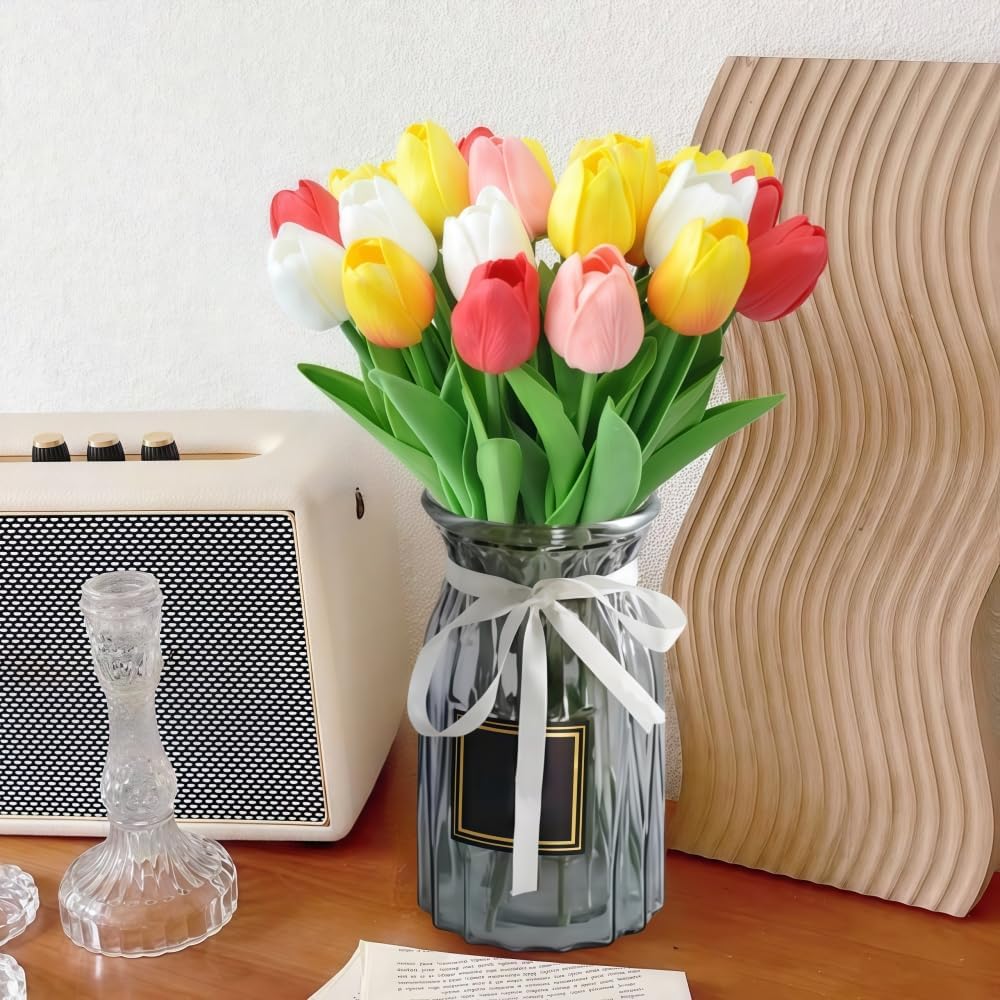 Artificial Tulips 10Pcs Real Touch PU Tulip Fake Flowers Pink
