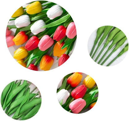 Artificial Tulips 10Pcs Real Touch PU Tulip Fake Flowers Pink