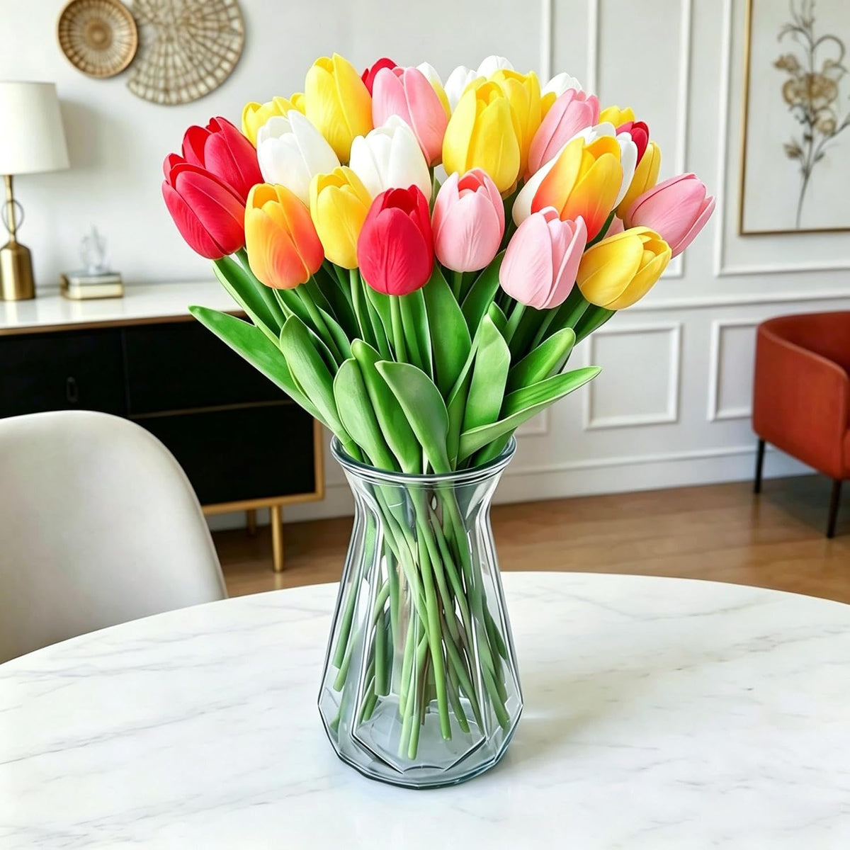Artificial Tulips 10Pcs Real Touch PU Tulip Fake Flowers Pink