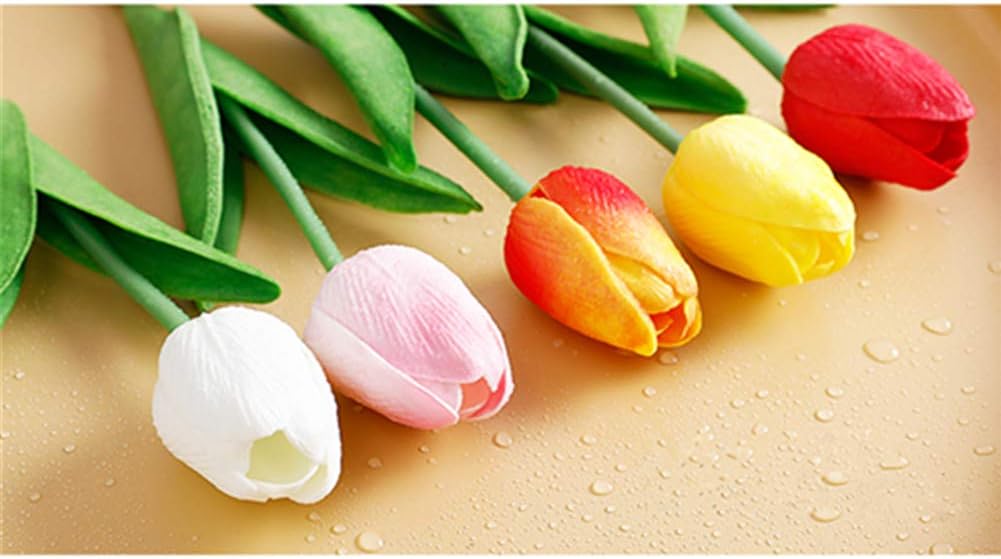 Artificial Tulips 10Pcs Real Touch PU Tulip Fake Flowers Pink