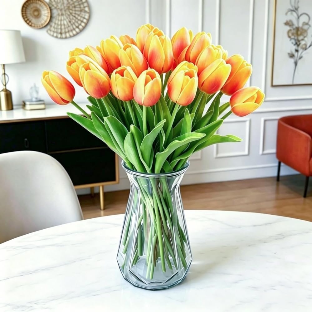 Artificial Tulips 10Pcs Real Touch PU Tulip Fake Flowers Pink