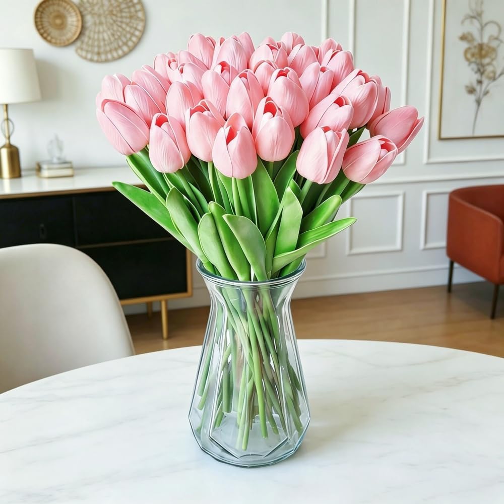 Artificial Tulips 10Pcs Real Touch PU Tulip Fake Flowers Pink
