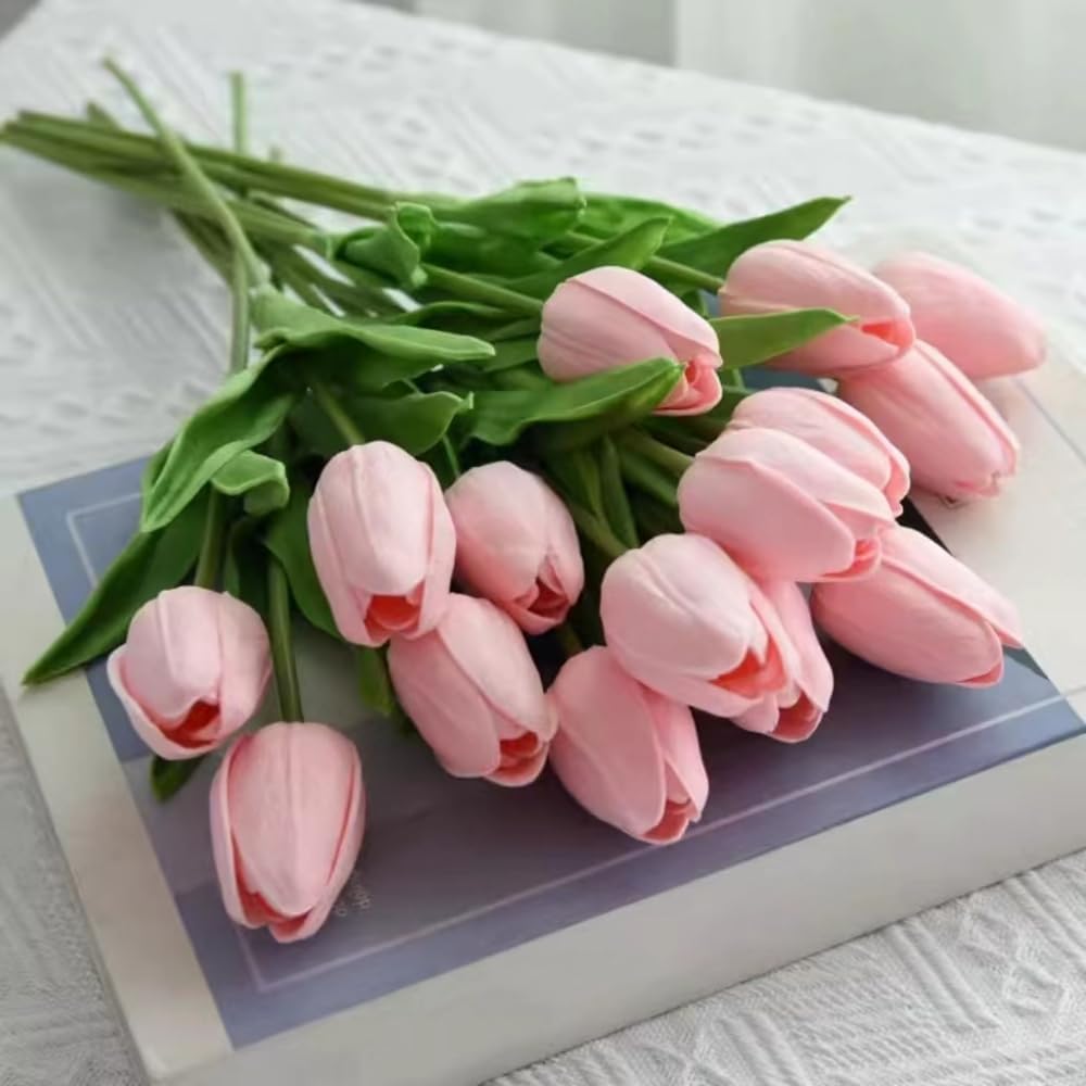 Artificial Tulips 10Pcs Real Touch PU Tulip Fake Flowers Pink