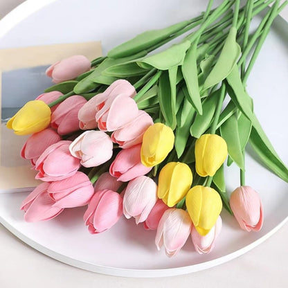 Artificial Tulips 10Pcs Real Touch PU Tulip Fake Flowers Pink