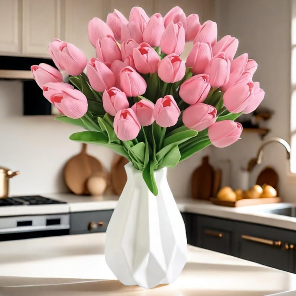 Artificial Tulips 10Pcs Real Touch PU Tulip Fake Flowers Pink