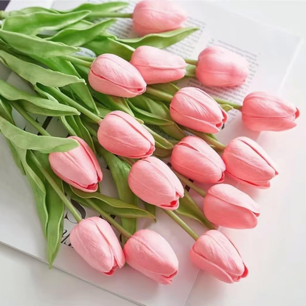 Artificial Tulips 10Pcs Real Touch PU Tulip Fake Flowers Pink