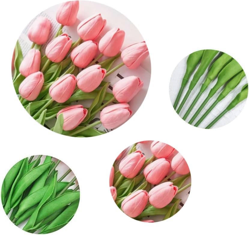 Artificial Tulips 10Pcs Real Touch PU Tulip Fake Flowers Pink