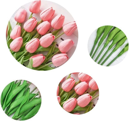 Artificial Tulips 10Pcs Real Touch PU Tulip Fake Flowers Pink