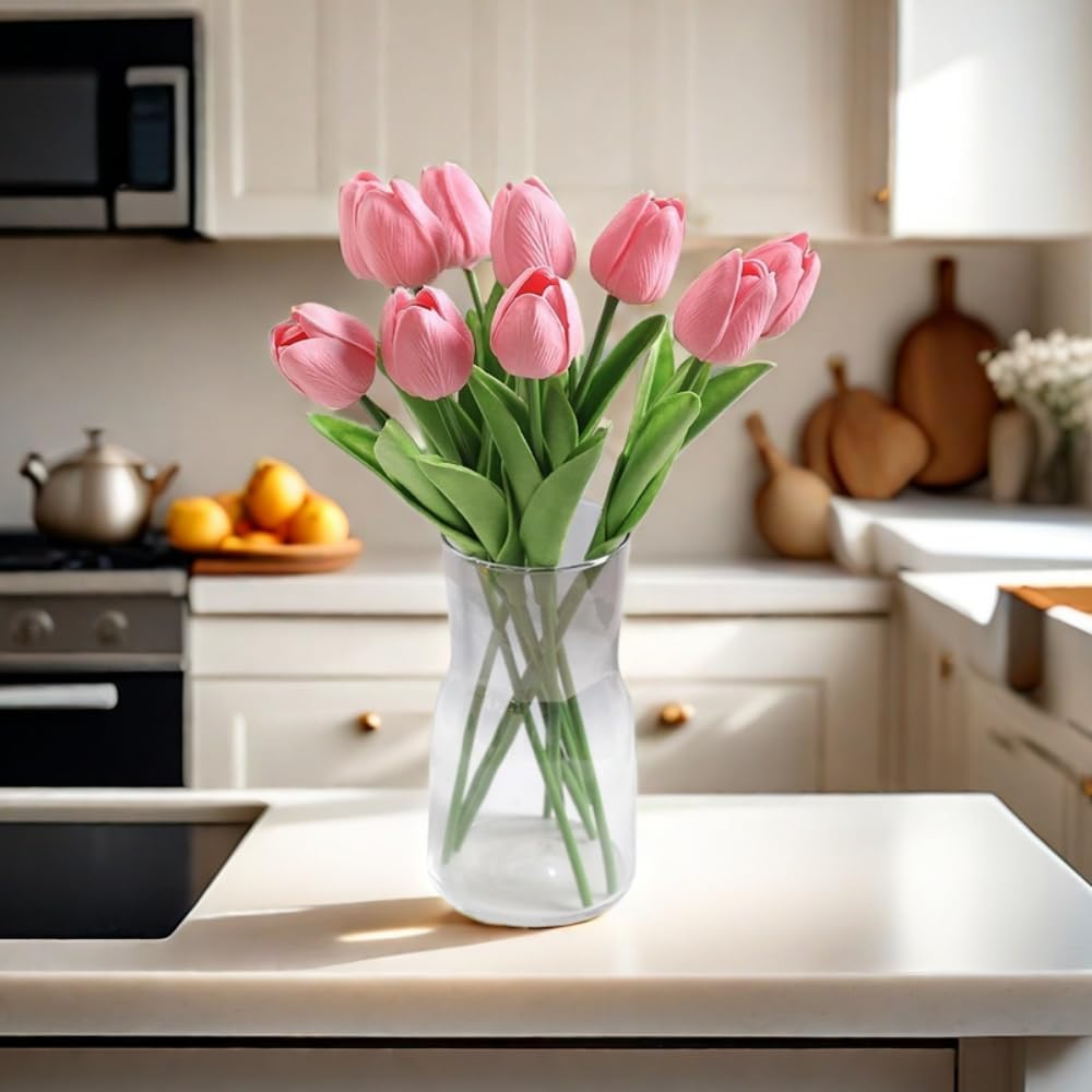 Artificial Tulips 10Pcs Real Touch PU Tulip Fake Flowers Pink