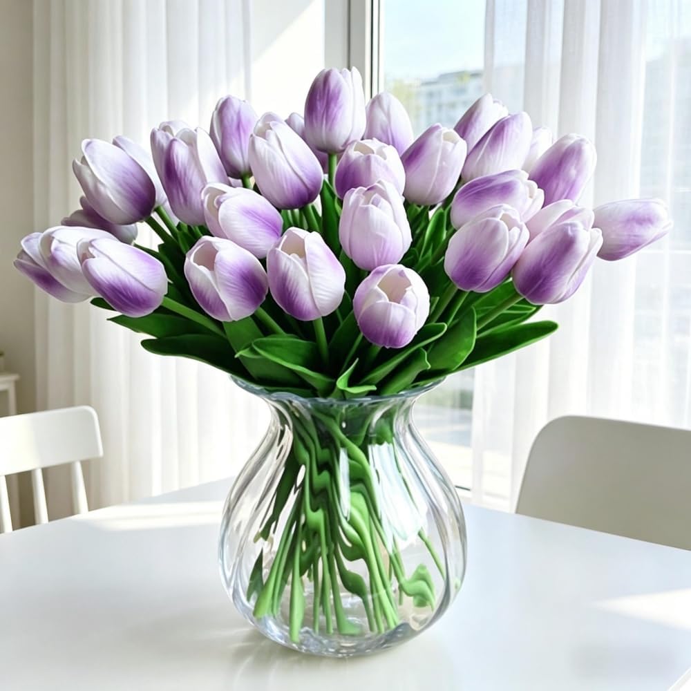 Artificial Tulips 10Pcs Real Touch PU Tulip Fake Flowers Pink