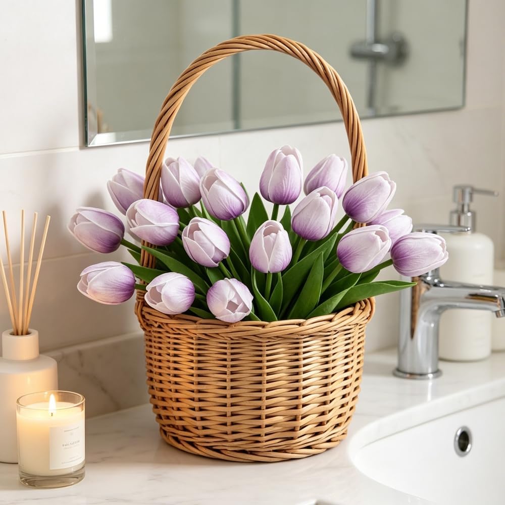 Artificial Tulips 10Pcs Real Touch PU Tulip Fake Flowers Pink