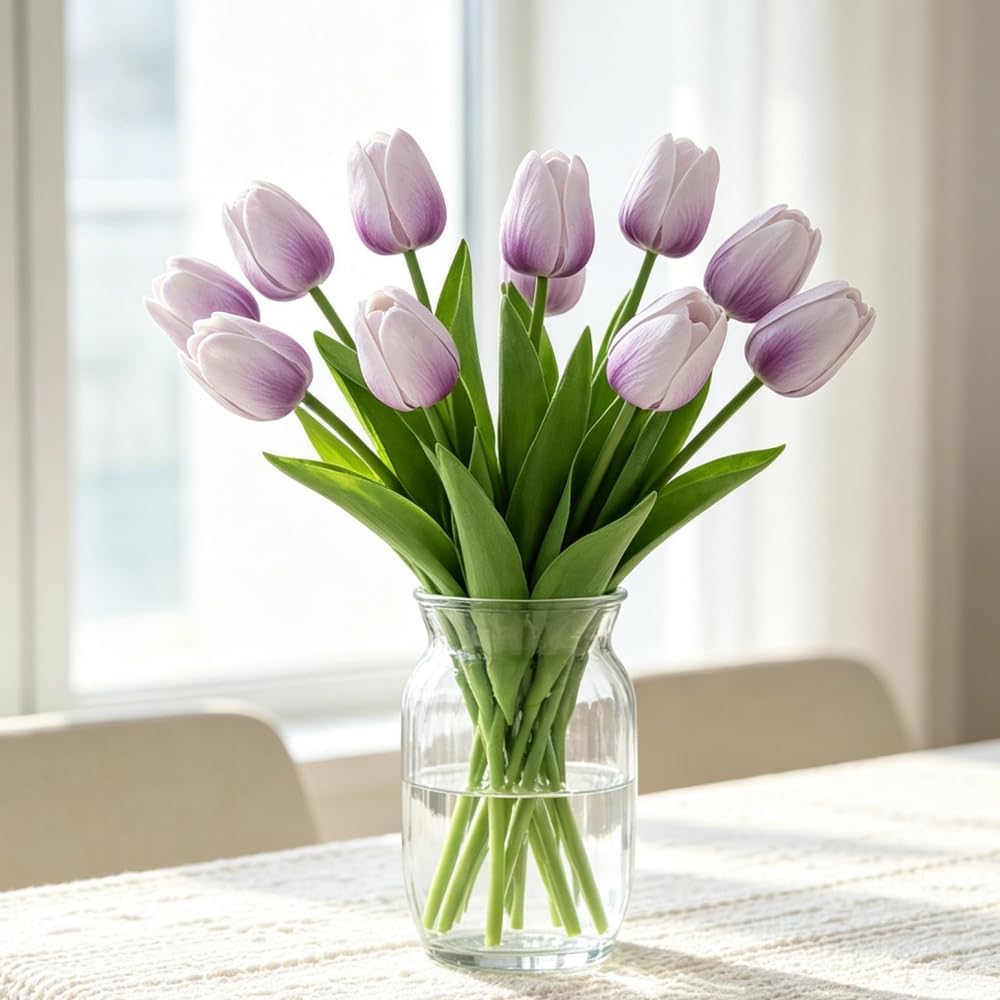 Artificial Tulips 10Pcs Real Touch PU Tulip Fake Flowers Pink