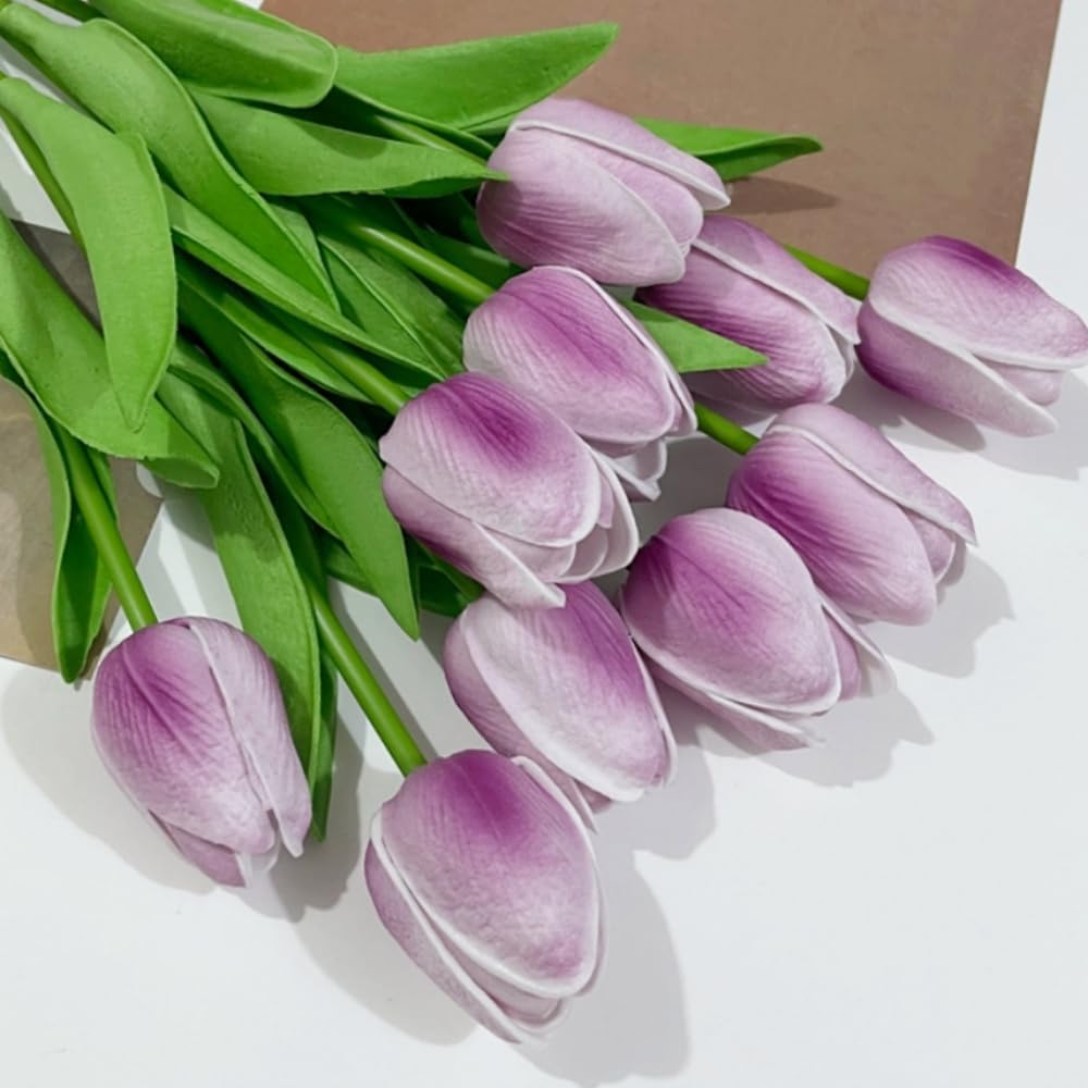 Artificial Tulips 10Pcs Real Touch PU Tulip Fake Flowers Pink
