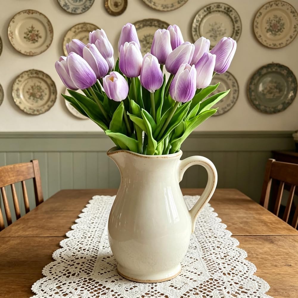 Artificial Tulips 10Pcs Real Touch PU Tulip Fake Flowers Pink