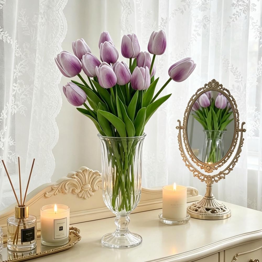 Artificial Tulips 10Pcs Real Touch PU Tulip Fake Flowers Pink