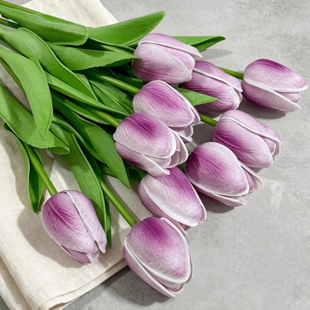 Artificial Tulips 10Pcs Real Touch PU Tulip Fake Flowers Pink