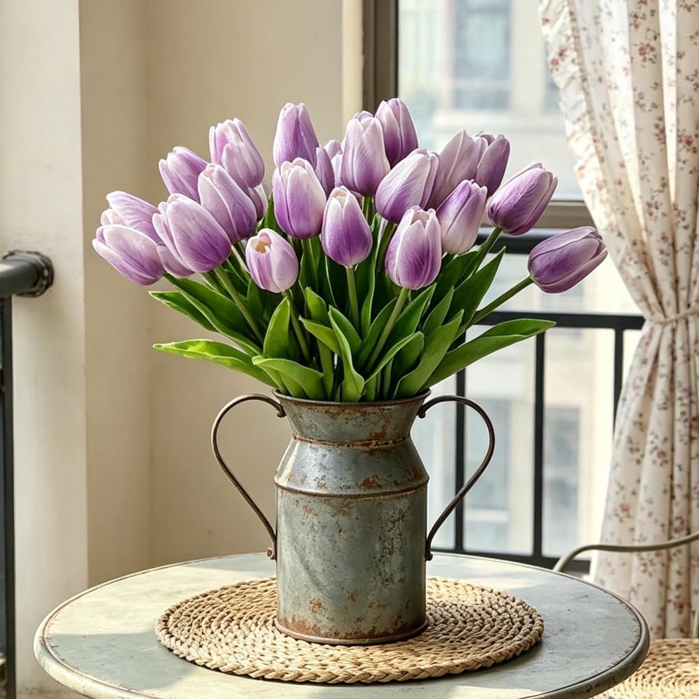 Artificial Tulips 10Pcs Real Touch PU Tulip Fake Flowers Pink