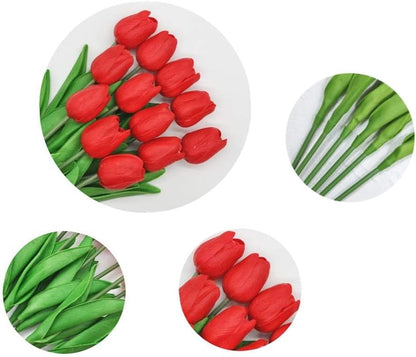 Artificial Tulips 10Pcs Real Touch PU Tulip Fake Flowers Pink