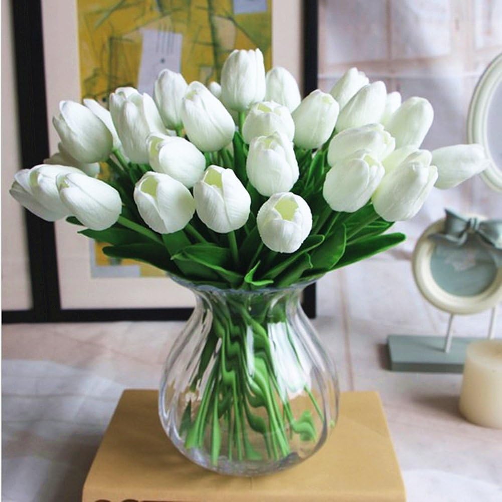 Artificial Tulips 10Pcs Real Touch PU Tulip Fake Flowers Pink