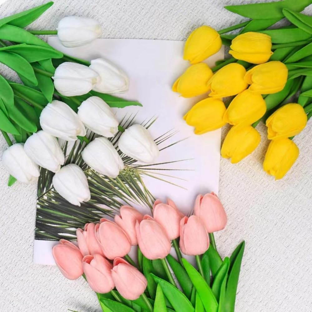 Artificial Tulips 10Pcs Real Touch PU Tulip Fake Flowers Pink