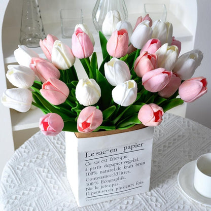 Artificial Tulips 10Pcs Real Touch PU Tulip Fake Flowers Pink