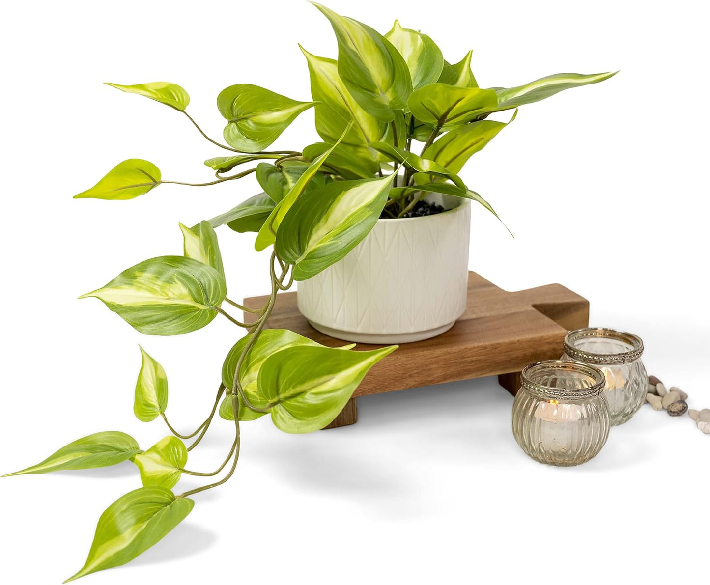 Light Green Fake pothos Plant | Fake Plant for Shelf Decor | Artificial Trailing Ivy Plant with 5" Wide Ceramic Pot | Faux pothos | Feaux Pothos