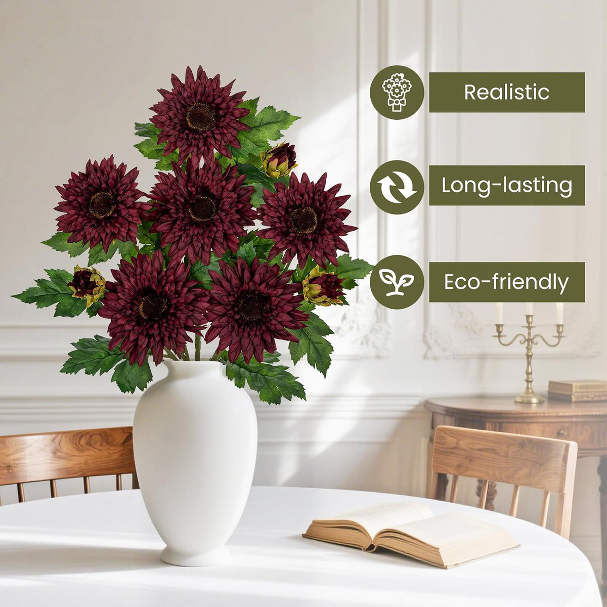 3PCS 29in Orange Artificial Flowers Gerbera Daisy Fall Flowers Stems Decor