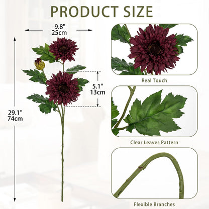 3PCS 29in Orange Artificial Flowers Gerbera Daisy Fall Flowers Stems Decor