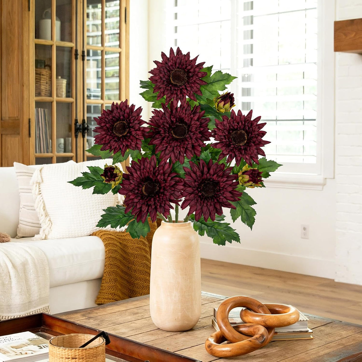 3PCS 29in Orange Artificial Flowers Gerbera Daisy Fall Flowers Stems Decor