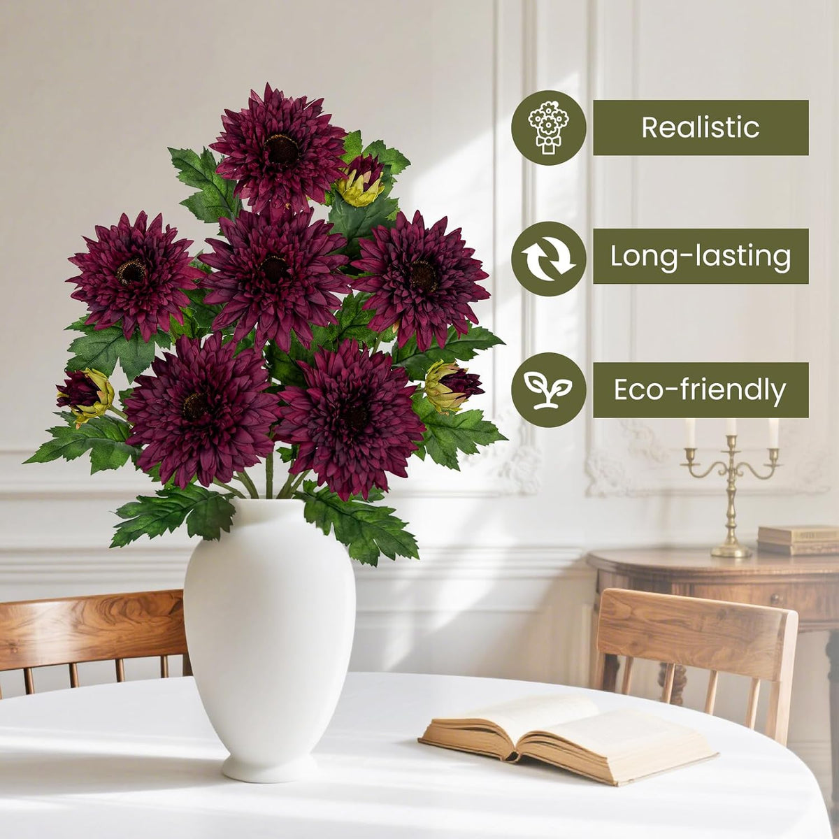3PCS 29in Orange Artificial Flowers Gerbera Daisy Fall Flowers Stems Decor