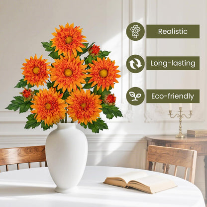 3PCS 29in Orange Artificial Flowers Gerbera Daisy Fall Flowers Stems Decor
