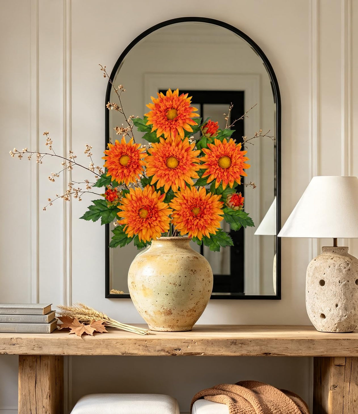 3PCS 29in Orange Artificial Flowers Gerbera Daisy Fall Flowers Stems Decor