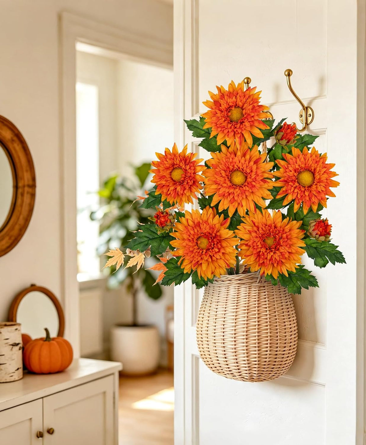 3PCS 29in Orange Artificial Flowers Gerbera Daisy Fall Flowers Stems Decor