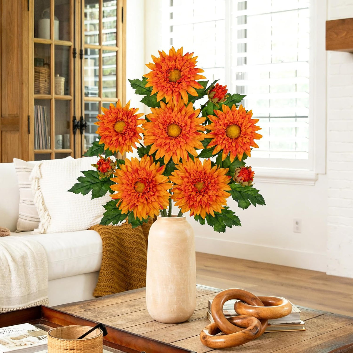 3PCS 29in Orange Artificial Flowers Gerbera Daisy Fall Flowers Stems Decor