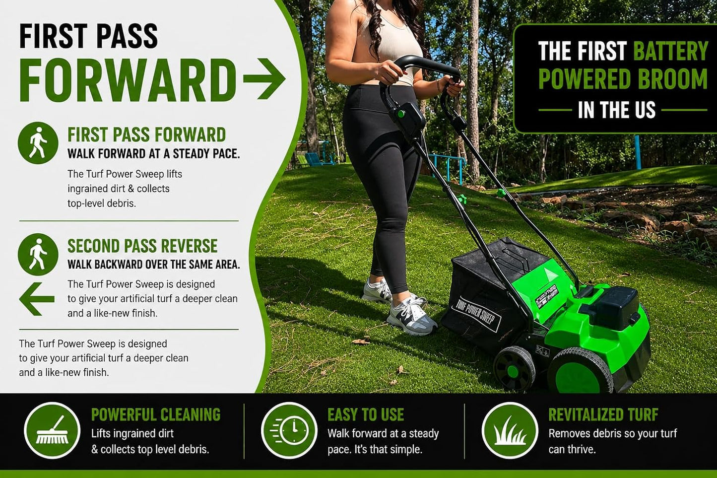 Turf Power Sweep™ MAX + Turf Power Jet™ 40V Cordless Artificial Turf Sweeper & Blower Combo Lifts Flattened Fibers, Removes Debris & Pet Hair
