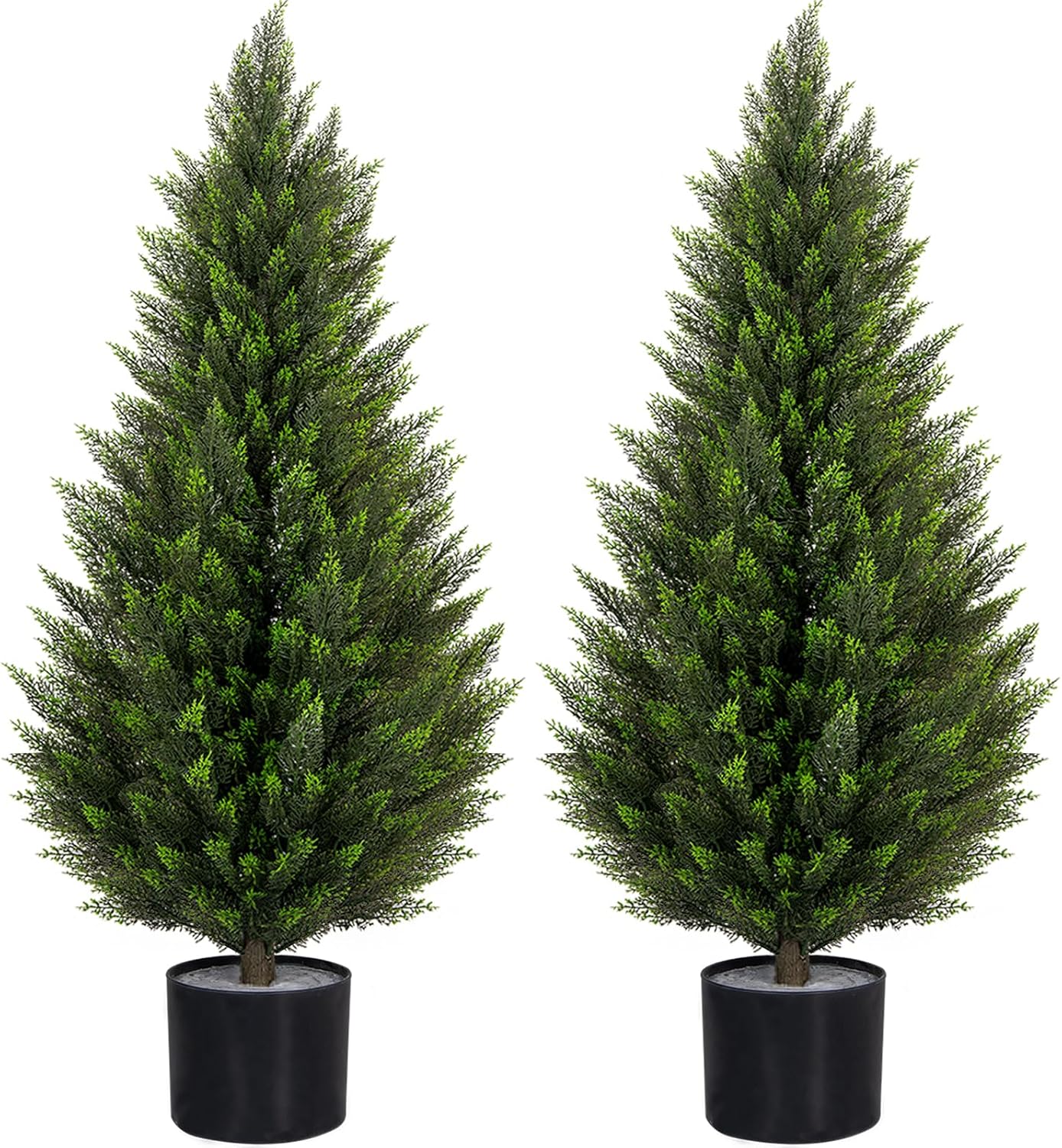 VIVATREES 3FT Artificial Topiary Cedar Trees, UV-Resistant Faux Evergreen Outdoor Plants, Artificial Pine Tree for Outdoor Front Porch Patio Entryway Decor, Set of 2