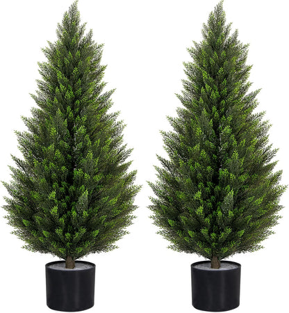 VIVATREES 3FT Artificial Topiary Cedar Trees, UV-Resistant Faux Evergreen Outdoor Plants, Artificial Pine Tree for Outdoor Front Porch Patio Entryway Decor, Set of 2