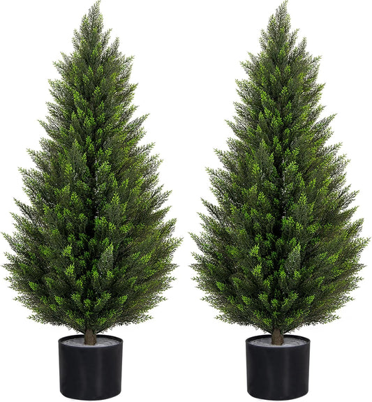 VIVATREES 3FT Artificial Topiary Cedar Trees, UV-Resistant Faux Evergreen Outdoor Plants, Artificial Pine Tree for Outdoor Front Porch Patio Entryway Decor, Set of 2